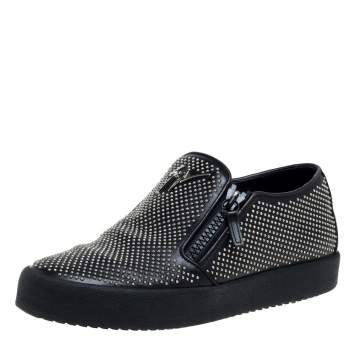 Pre Owned Giuseppe Zanotti Black Studded Leather Eve Slip On Sneakers Size 43