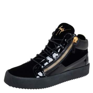Pre Owned Giuseppe Zanotti Black Velvet And Patent Leather High Top Sneakers Size 40