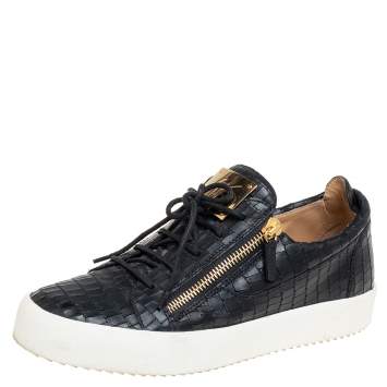 Pre Owned Giuseppe Zanotti Black Croc Embossed Leather Low Top Sneakers Size 44.5