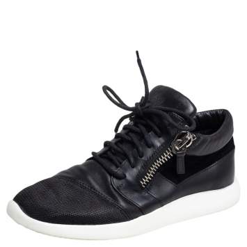 Pre Owned Giuseppe Zanotti Black Leather, Mesh Side Zip Sneakers Size 42