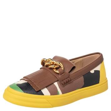 Pre Owned Giuseppe Zanotti Multicolor Camouflage Leather Fringed Chain Detail Slip On Sneakers Size 39