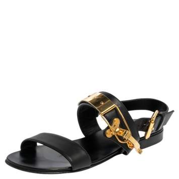 Pre Owned Giuseppe Zanotti Black Leather Zak Flat Sandals Size 41