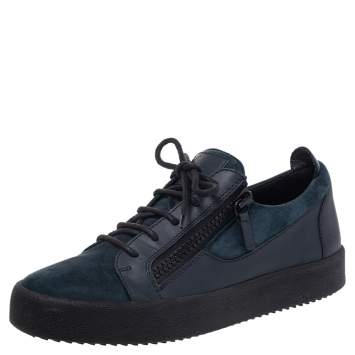 Pre Owned Giuseppe Zanotti Blue Suede And Leather Dona Low Top Sneakers Size 42
