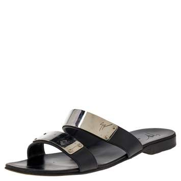Pre Owned Guiseppe Zanotti Black Leather Slide Sandals Size 41.5