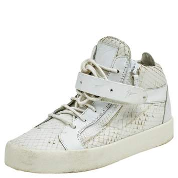 Pre Owned Giuseppe Zanotti White Python Embossed Leather Coby High Top Sneakers Size 41