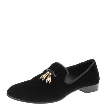 Pre Owned Giuseppe Zanotti Black Velvet Slip On Smoking Slippers Size 42