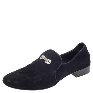 Pre Owned Giuseppe Zanotti Black Suede Slip On Smoking Slippers Size 42