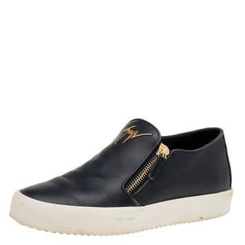 Pre Owned Giuseppe Zanotti Black Leather Eve Slip On Sneakers Size 43