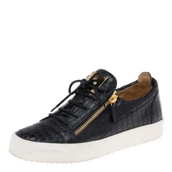 Pre Owned Giuseppe Zanotti Black Croc Embossed Leather Low Top Sneakers Size 44.5