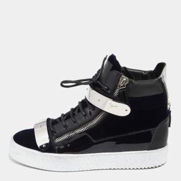 Pre Owned Giuseppe Zanotti Black Velvet And Leather Coby High Top Sneakers Size 41