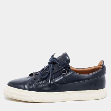 Pre Owned Giuseppe Zanotti Navy Black Leather Franky Sneakers Size 43