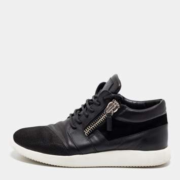 Pre Owned Giuseppe Zanotti Black Leather And  Mesh Side Zip Sneakers Size 42 
