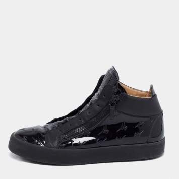 Pre Owned Giuseppe Zanotti Black Patent Leather London High Top Sneakers Size 46