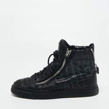 Pre Owned Giuseppe Zanotti Black Croc Embossed Leather London High Top Sneakers Size 41