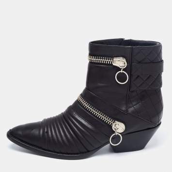 Pre Owned Giuseppe Zanotti Black Quilted Leather Olinda Zipper Detail Moto Biker Ankle Boots Size 43