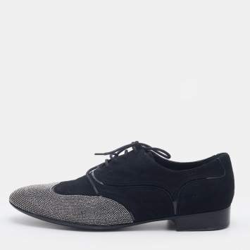 Pre Owned Giuseppe Zanotti Black Suede Studded Lace Up Oxfords Size 43