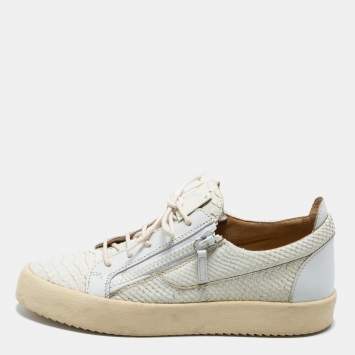 Pre Owned Giuseppe Zanotti White Python Embossed Leather London Low Top Sneakers Size 44