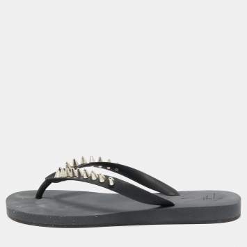 Pre Owned Giuseppe Zanotti Black Rubber Sunset Chain Detail Thong Slides Size 41