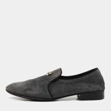 Pre Owned Giuseppe Zanotti Grey Suede Archibald Smoking Slippers Size 41.5
