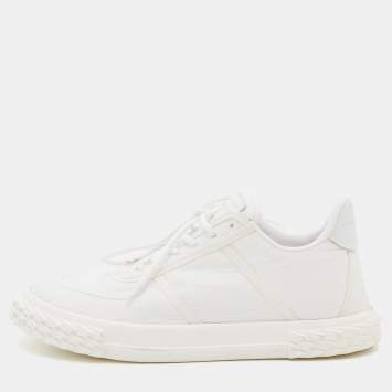 Pre Owned Giuseppe Zanotti White Fabric and Leather Low Top Sneakers Size 42.5