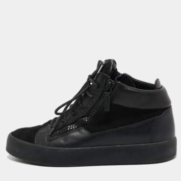 Pre Owned Giuseppe Zanotti Black Leather and Suede High Top Sneakers Size 42
