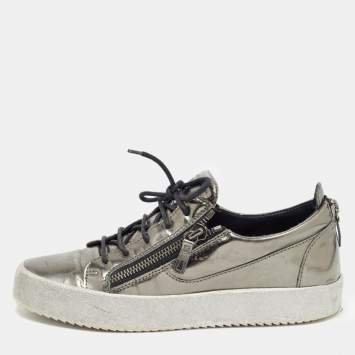 Pre Owned Giuseppe Zanotti Metallic Leather Double Zipper Low Top Sneakers Size 43