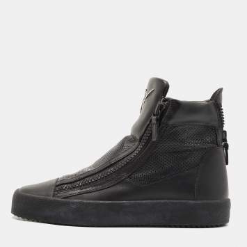 Pre Owned Gisueppe Zannoti Black Perforated Leather High Top Sneakers Size 40
