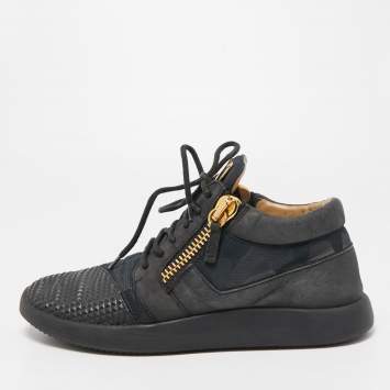 Pre Owned Giuseppe Zanotti Black Fabric And Suede Runner Low Top Sneakers Size 42