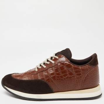 Pre Owned Giuseppe Zanotti Brown Croc Embossed and Suede Sneakers Size 41