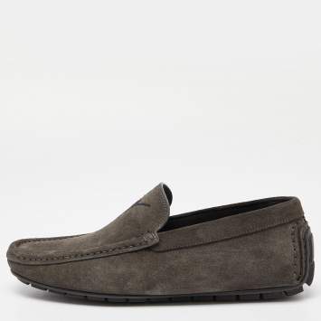 Pre Owned Giuseppe Zanotti Grey Suede Loafers Size 39