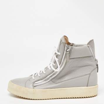 Pre Owned Giuseppe Zanotti Grey Leather High Top Sneakers Size 43