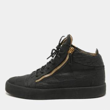 Pre Owned Giuseppe Zanotti Black Croc Embossed Leather Kriss High Top Sneakers Size 45