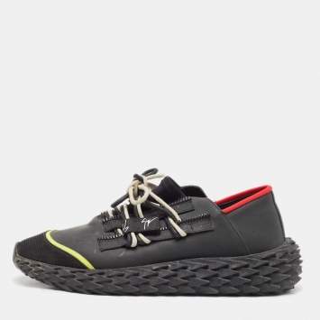 Pre Owned Giuseppe Zanotti Black Mesh and Leather Urchin Sneakers Size 43.5