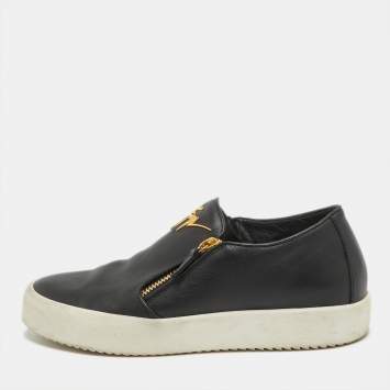 Pre Owned Giuseppe Zanotti Black Leather Double Zip Low Top Sneakers Size 41