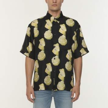 Pre Owned Givenchy Black/Yellow Lemon Printed Silk Hawaiian Shirt S