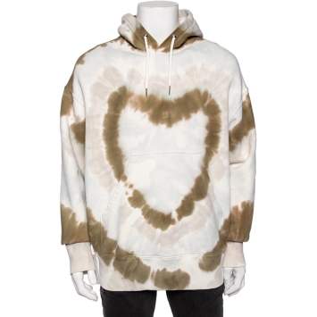 Pre Owned Givenchy White Tie-Dye Heart Printed Cotton Knit Oversized Hoodie S