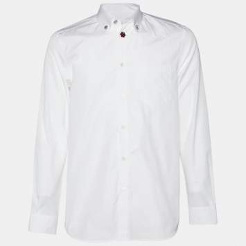 Pre Owned Givenchy White Cotton Crystal Button Shirt M