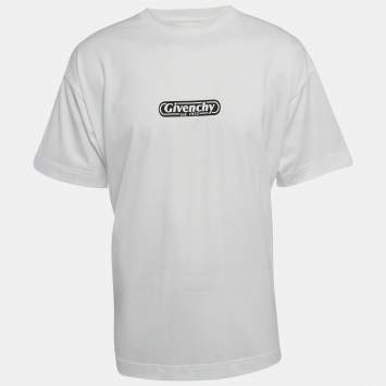 Pre Owned Givenchy White Logo Printed Cotton Standard Fit T-Shirt L