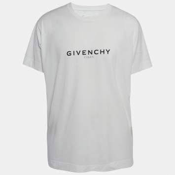 Pre Owned Givenchy White Logo Printed Cotton Oversized Fit T-Shirt L
