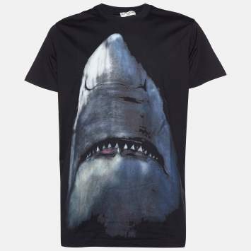 Pre Owned Givenchy Black Cotton Shark Print Cotton Oversized T-Shirt XS