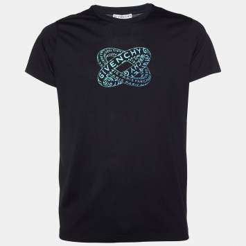 Pre Owned Givenchy Black Infinity Rings Logo Print Cotton Regular Fit T-Shirt XXS