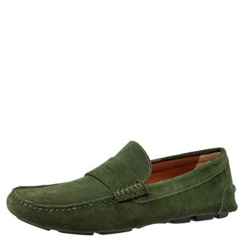 Pre Owned Givenchy Green Suede Slip On Loafers Size 41.5