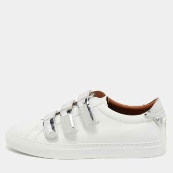 Pre Owned Givenchy White/Silver Leather Velcro Strap Urban Street Sneakers Size 40
