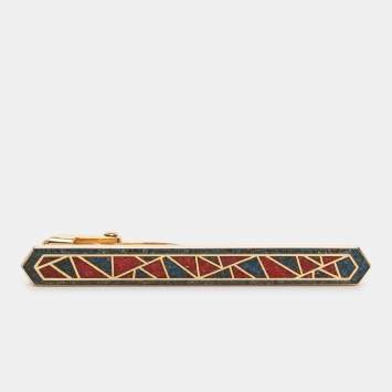 Pre Owned Givenchy Gold Tone Metal and Multicolor Resin Inlay Tie Clip 