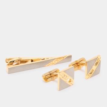 Pre Owned Givenchy  Two Tone Hardware Chain Detail Tie Clip Bar and Cufflinks 