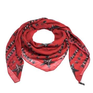 Pre Owned Givenchy Red Star Print Modal & Cotton Blend Square Scarf 