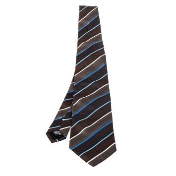 Pre Owned Givenchy Brown Diagonal Striped Silk Tie
