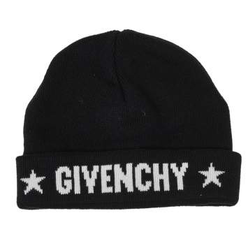 Pre Owned Givenchy Black Star Logo Intarsia Knit Cashmere Beanie