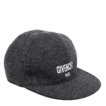 Pre Owned Givenchy Charcoal Grey Logo Embroidered Wool Baseball Cap 