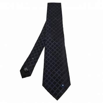 Pre Owned Givenchy Black Grid Patterned Silk Tie